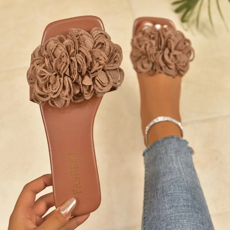 Women Flower Flat Slippers Casual Walking Shoes Female Summer Fashion Dress Sandals Outdoor Shallow Slippers Home Slides Women