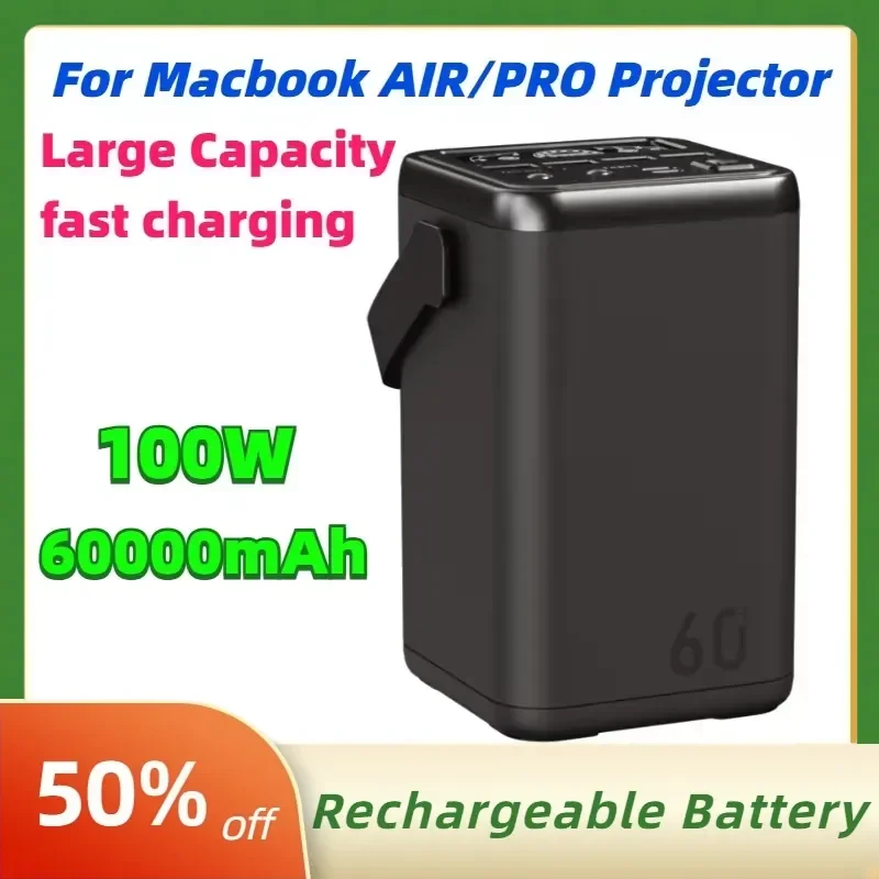 60000mAh 100W Fast Charging Power Bank for Macbook AIR/PRO Phone Projector Outdoor Wild Fishing Portable Powerbak LED Display