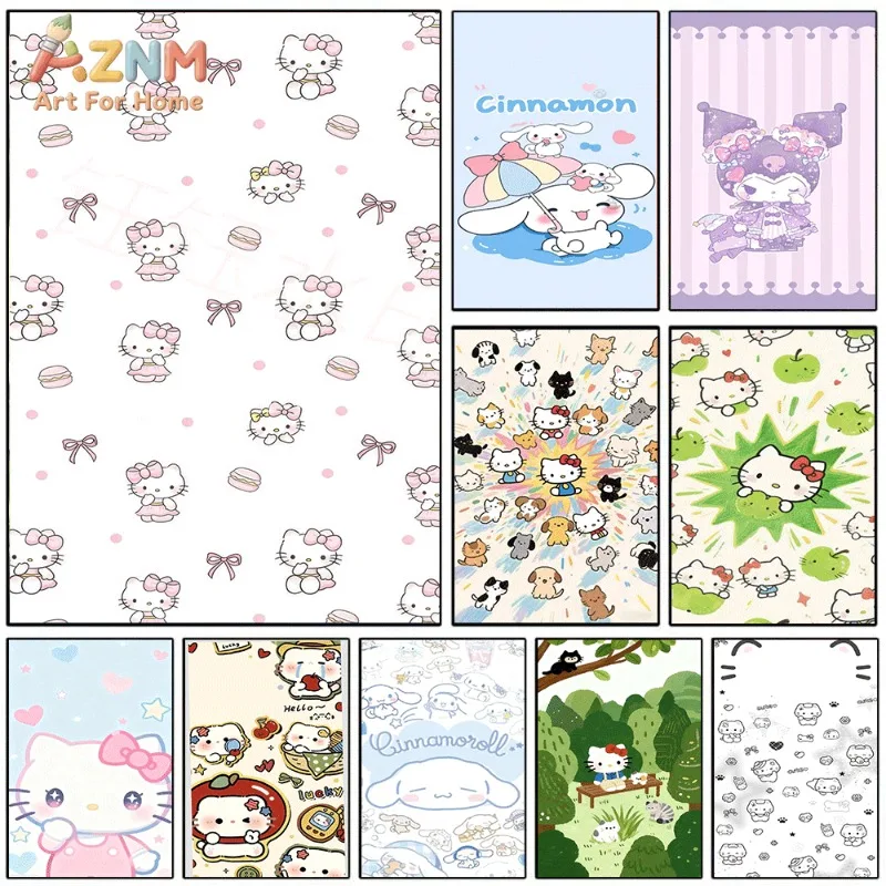 Sanrio My Melody Canvas Wall Art Unframed Print 50th Anniversary Big Bow Sweet Cartoon Poster for Bedroom Dorm Home Interior Wal