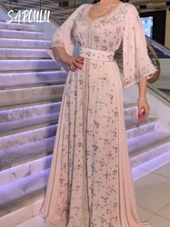 Abito arabo in chiffon per le donne Abito da sera marocchino per invitati a un matrimonio Caftano lucido Abiti da sposa a trapezio Abiti da gala personalizzati