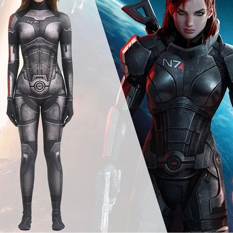 

l2025l Halloween Halloween Adults Female Mass Effect Femshep N7 Armor Cosplay Costumes Superhero Zentai Suit Bodysuit Party Jum