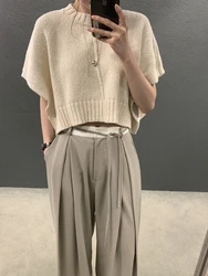 Chic Short Sleeve round Neck Knitwear Women's Korean Style Early Spring Slimming Outerwear Top Comfortable Breathable Casual