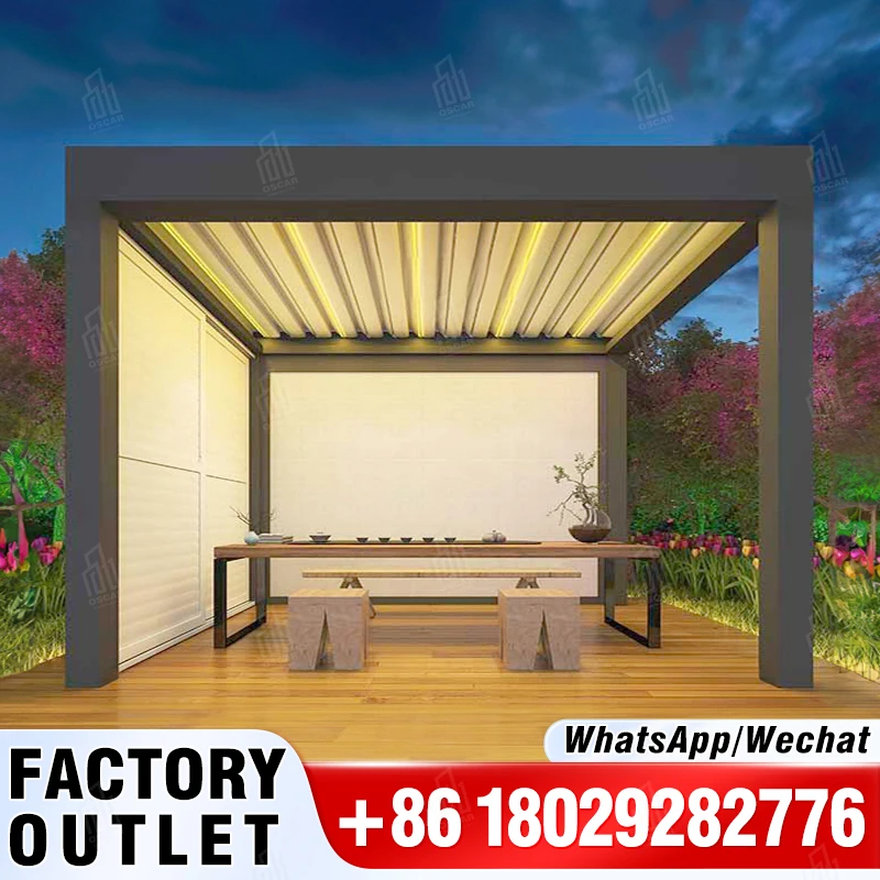 

Pergo-ECO oscaracso Rainproof Motorized Gazebo 3x3m Aluminium Louvre Roof Garden Building Deck Pergola