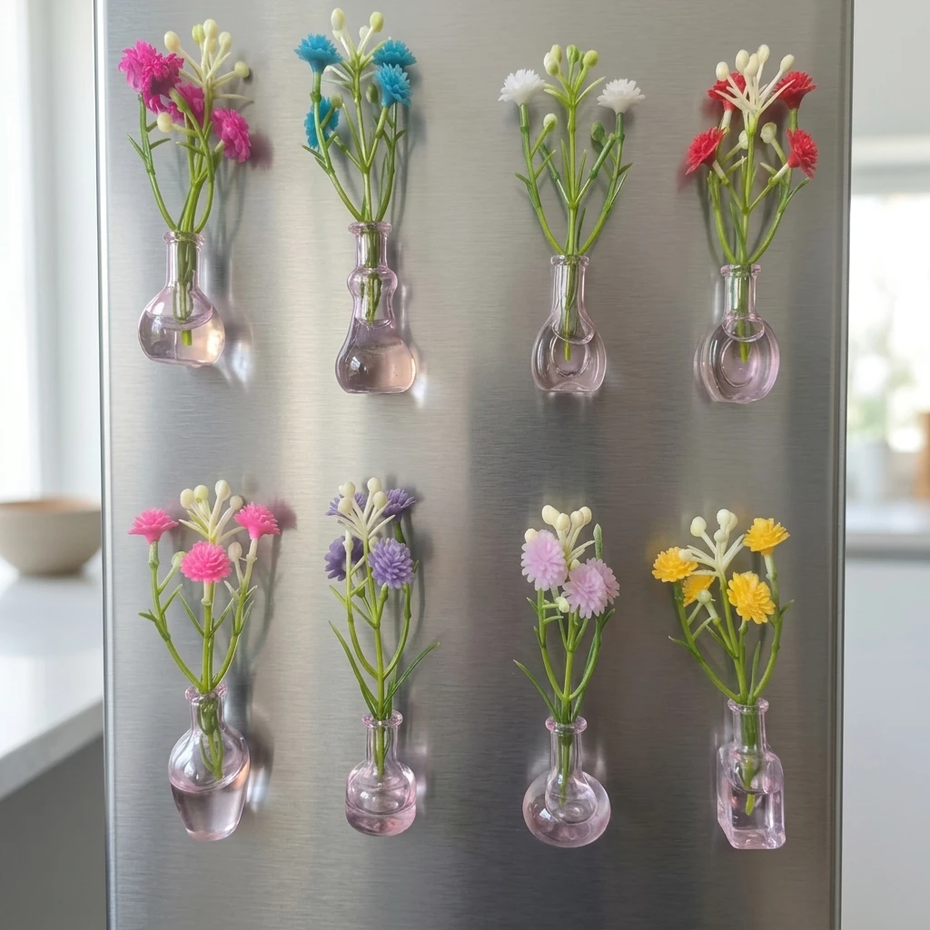 Mini Magnetic Vase Set Random Pink Resin Fridge Stickers DIY Decoration for Kitchen Office Home Decoration 8/10pcs