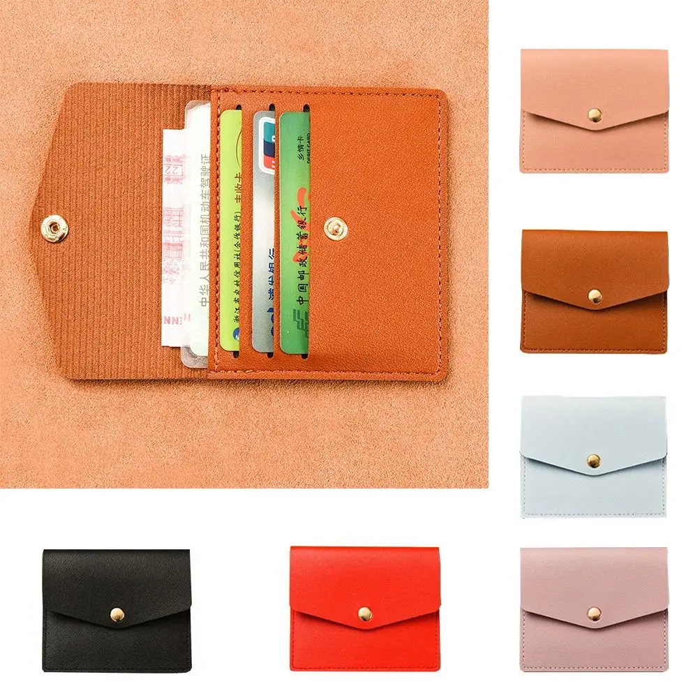 

Korean Style Thin Envelope Card Bag Fashion Design Solid Color Wallet Snap Button Coin Purse Snap Button PU Mini Wallet Men