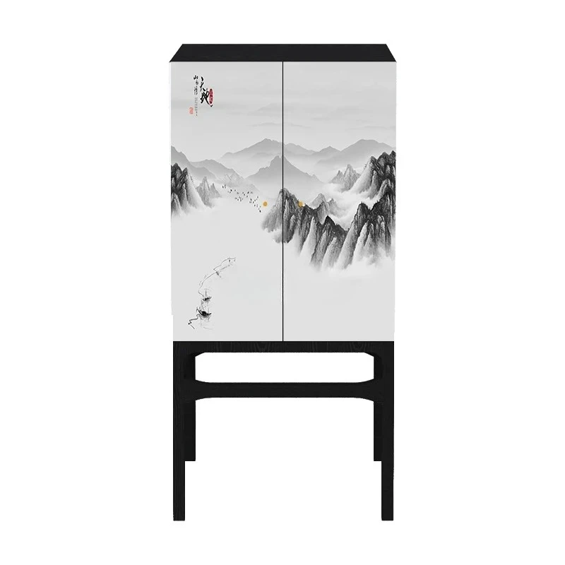 

New Chinese Style Cabinet Storage Wall Storage Cabinet Solid Wood Chest of Drawers Shelf Modern