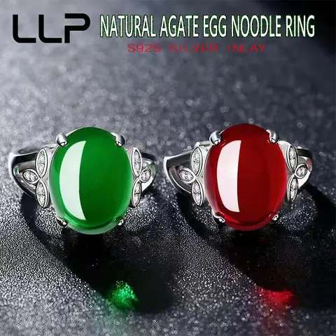 Natural Agate Chalcedony 925 Silver Inlaid Ring Charm Fashion Elegant Jewelry Men Women Couple Promise Best Selling Wedding Gift