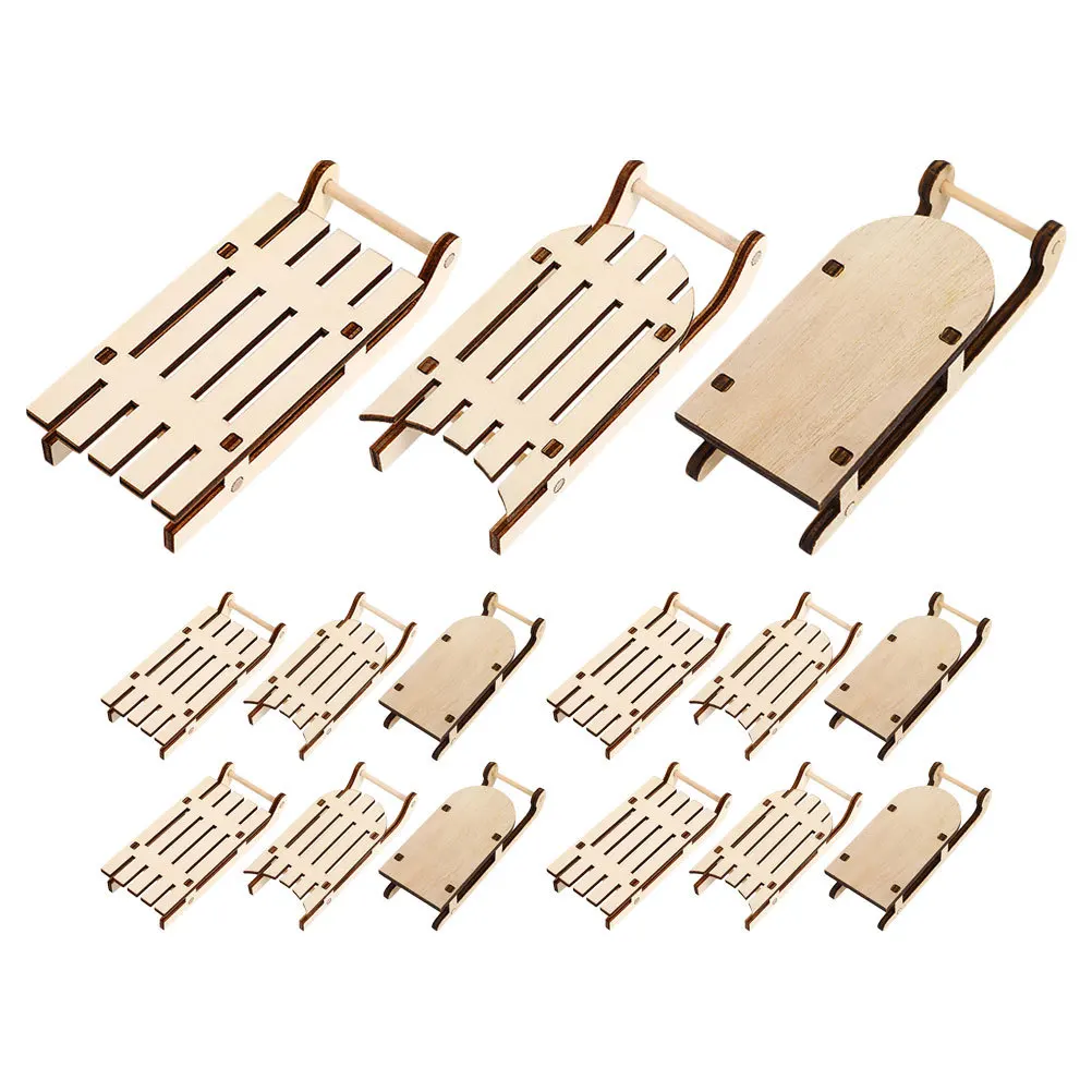 

15Pcs Mini Wooden Sled Ornaments Christmas Sleigh Decor Rustic DIY Craft Tabletop Holiday Hanging Decorations Mini Wood Sled