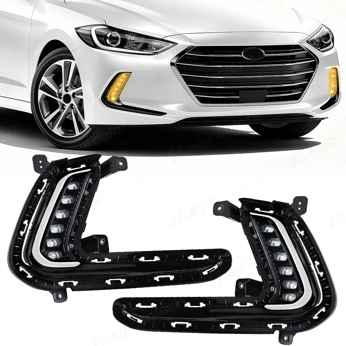 

Daytime Running Light For Hyundai Elantra 2016 2017 2018 Car Front Bumper Fog Light Driving Headlight Turn Signal Lamp 12V