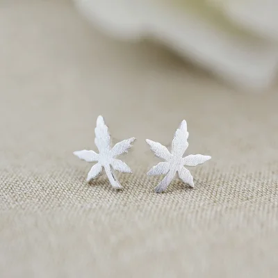 Real 100% 925 Sterling Silver maple leaf Stud Earrings for Women Girls Fashion sterling-silver-jewelry brincos brinco