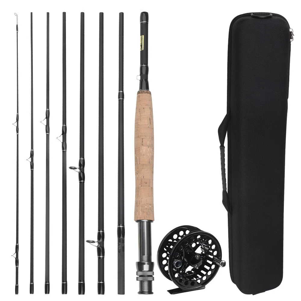 Fly Fishing Rod and Reel Combo Set, 240cm/270cm Fly Rod 7 Sections/8 Sections Carbon Fiber, #5/6 Aluminum Fly Reel  with box