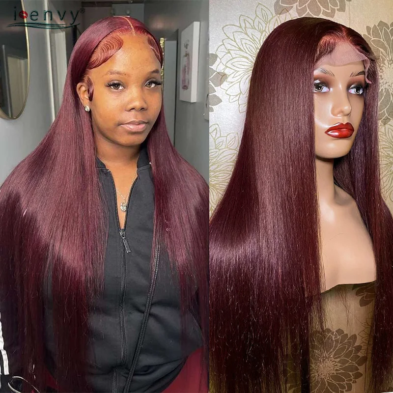 99J Burgundy Lace Front Wig Human Hair 13X4 Straight Cherry Red Colored Lace Frontal Human Hair Wigs Women 13X6 Lace Front Wig