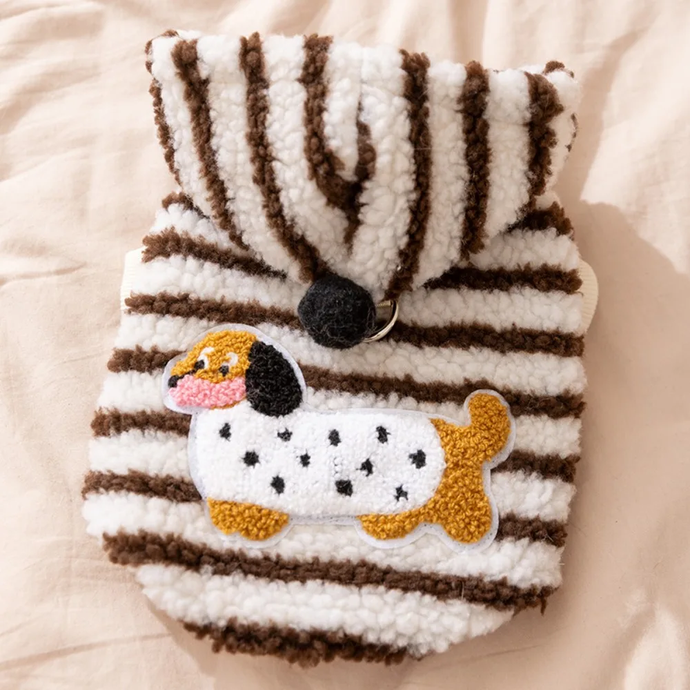 

Cute Cartoon Pattern Striped Dog Hoodie Thickened Wind Proof Pet Hooded Jacket Warm with Ball Dog Sweatshirt Festival