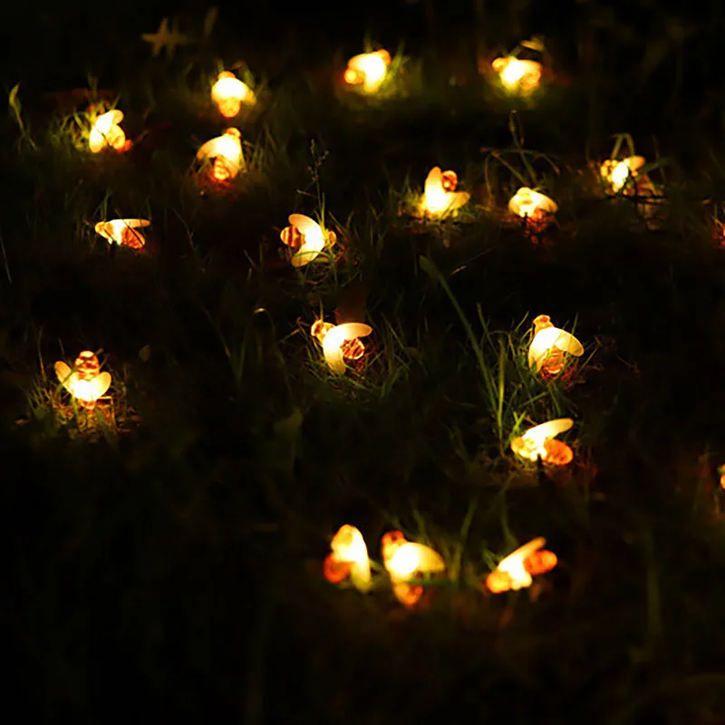 Solar movido bonito mel abelha led string luz de fadas abelha jardim ao ar livre 2025 casamento natal feriado festa de casamento decoração