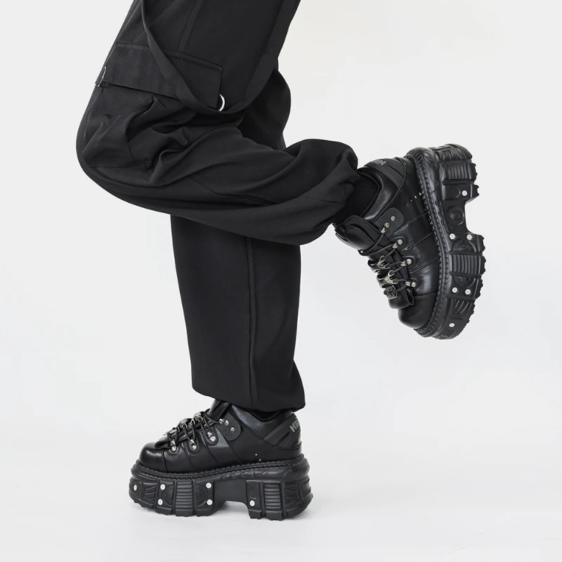 New Women Shoes Punk Style  Lace-up Heel Height 6CM Platform Shoes Woman Gothic Ankle Rock Boots Metal Decor Woman Sneakers