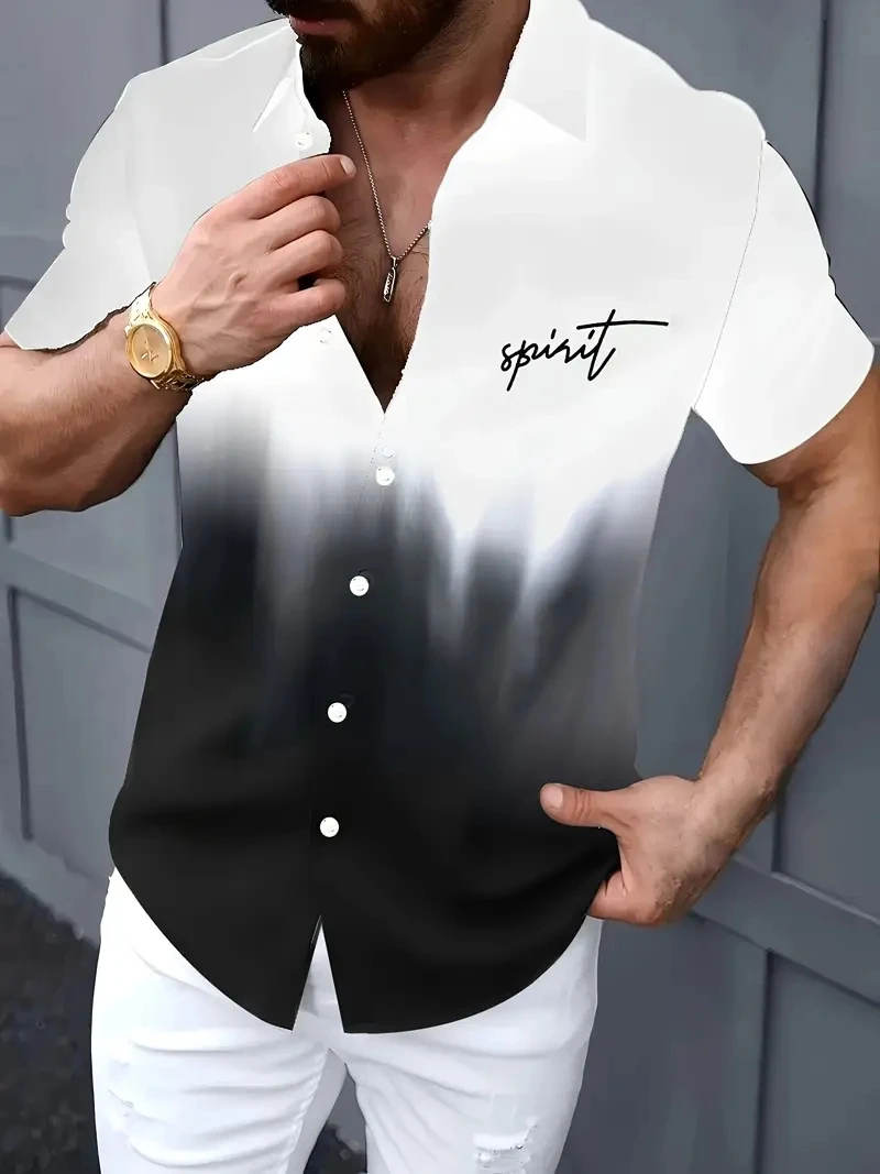 

Hawaiian Shirt For Man Oversized Gradient Color Men's Short Sleeve Button Down Shirt Simple Button Beach Shirts Clothing Summer