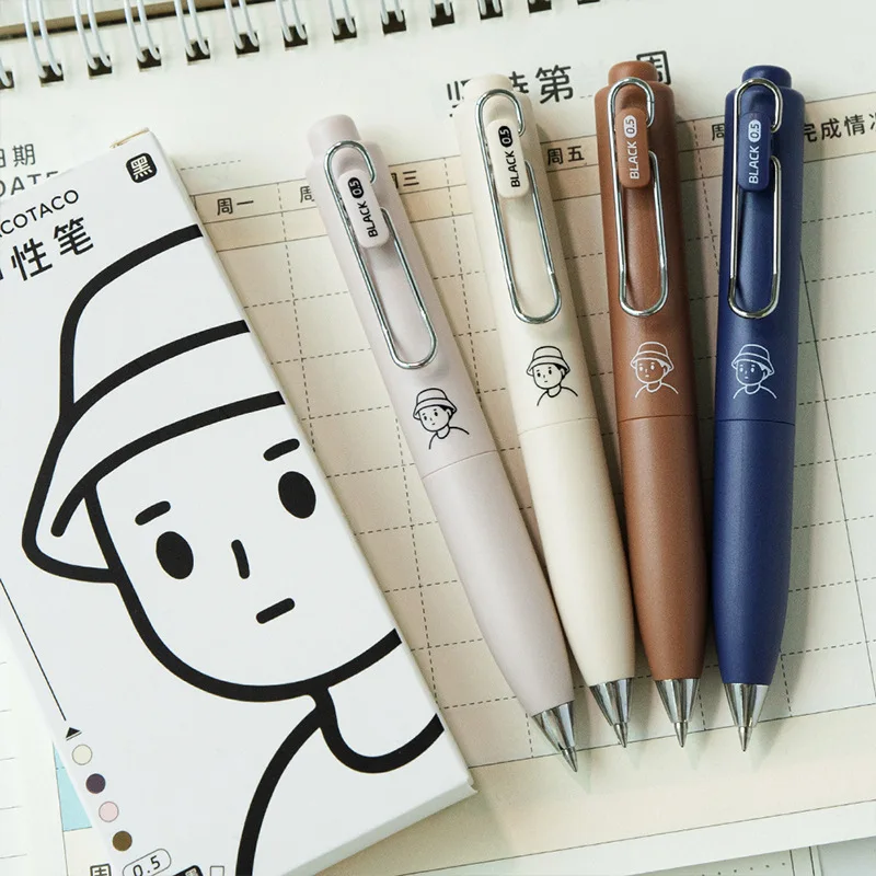 4pcs Cute Retractable Gel Pens 0.5mm Black Ink Quick Dry Morandi Color Pocket Short Pen Metal Clip Student Office Stationery