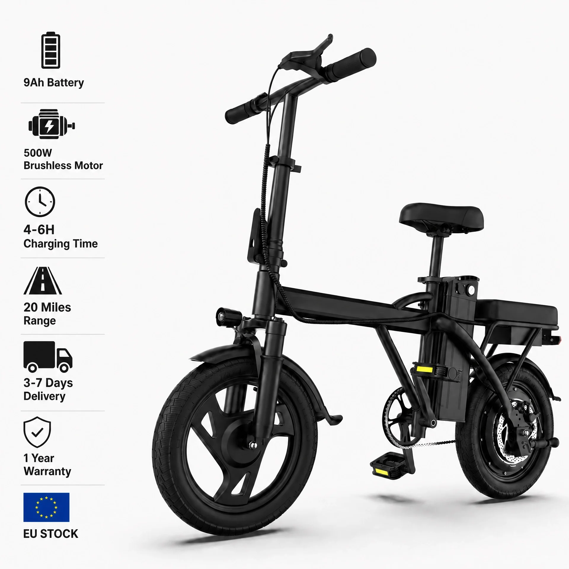 Bicicleta Eléctrica Plegable, Motor de 500W, Batería de 48V 9Ah, Neumático Grueso de 14 Pulgadas, Velocidad de 22 MPH… — oferta en AliExpress