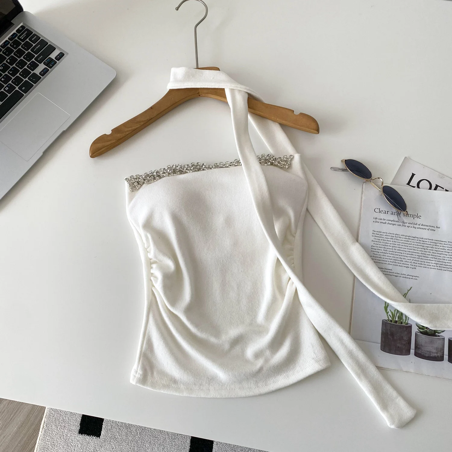 Elegant Sexy rhinestone Fashion Tank Top Off Shoulder Birthday Crop Top autumn Women Clothing