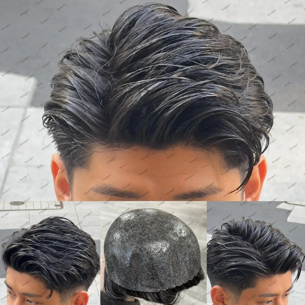 شعر بشري أسود شعر مستعار لتساقط الشعر الذكور 100% شعر بشري شعر مستعار للرجال 0.12 مللي متر حقن سوبر دائم أرخص قاعدة الجلد الاصطناعية #2