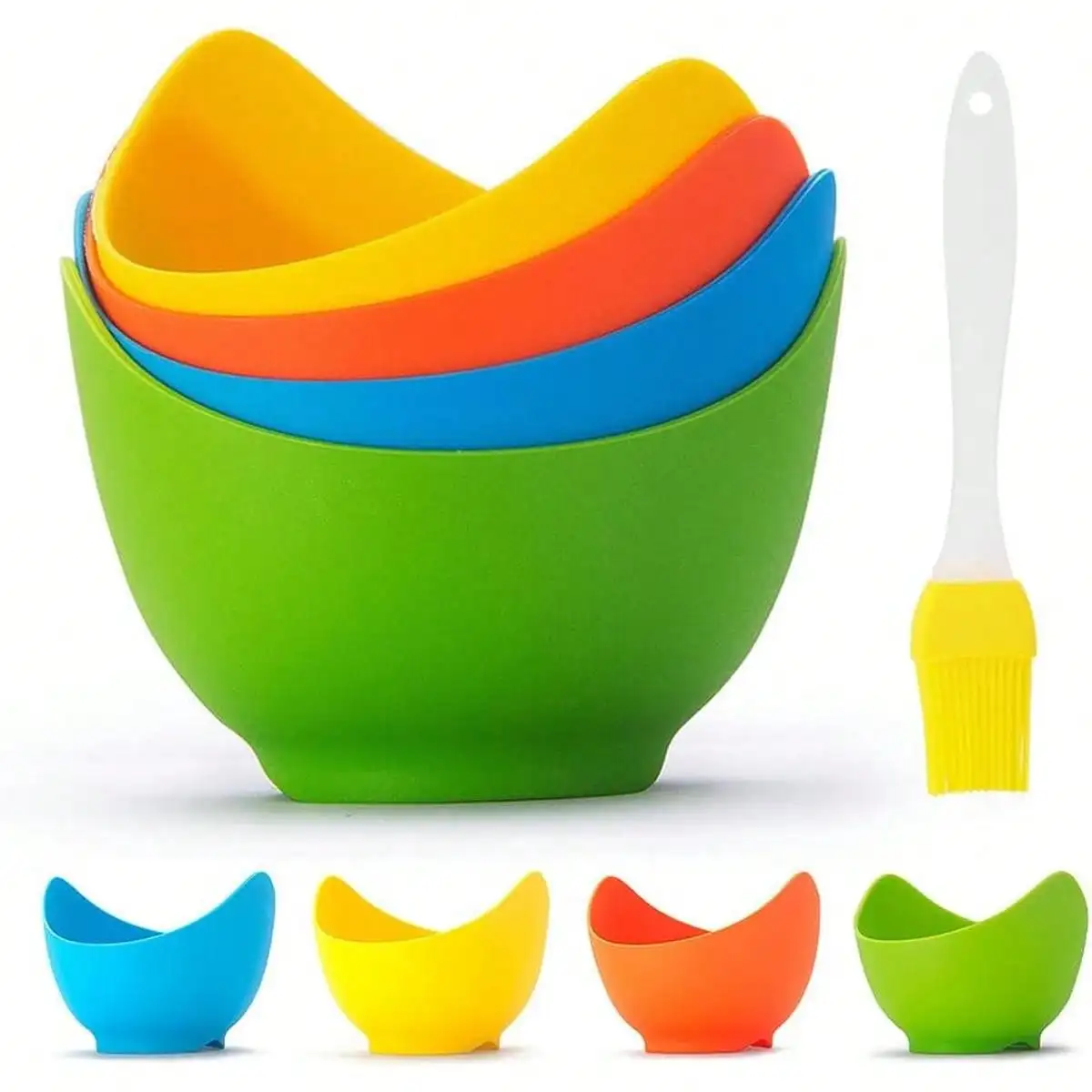 Leeseph Silicone Egg Poacher Cups Set of 4, BPA Free Nonstick Egg Poaching Cups Poached Egg Cooker for Stovetop Cooking