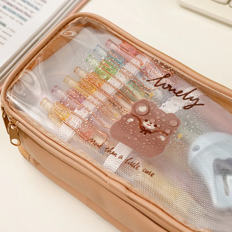 Sac à stylos en PVC transparent, joli étui à crayons, porte-stylo, sac d'école, poudres, pinceau de peinture, étui de rangement pour stylos, nouveau cadeau, papeterie, 1 pièce