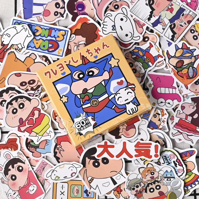 60pcs Crayon Shin Chan Stickers Kawaii Anime Figures Waterproof Paster DIY Laptop Phone Trunk Skateboard Stickers Decoration