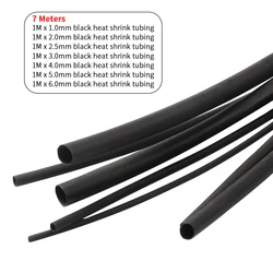 7pcs 1/2/2.5/3/4/5/6 milímetros Manga Cabo Retrátil Conjunto Do Psiquiatra Do Calor Tubo Tubulação Do Psiquiatra de Calor Sleeving Trançado Envolto Cabos