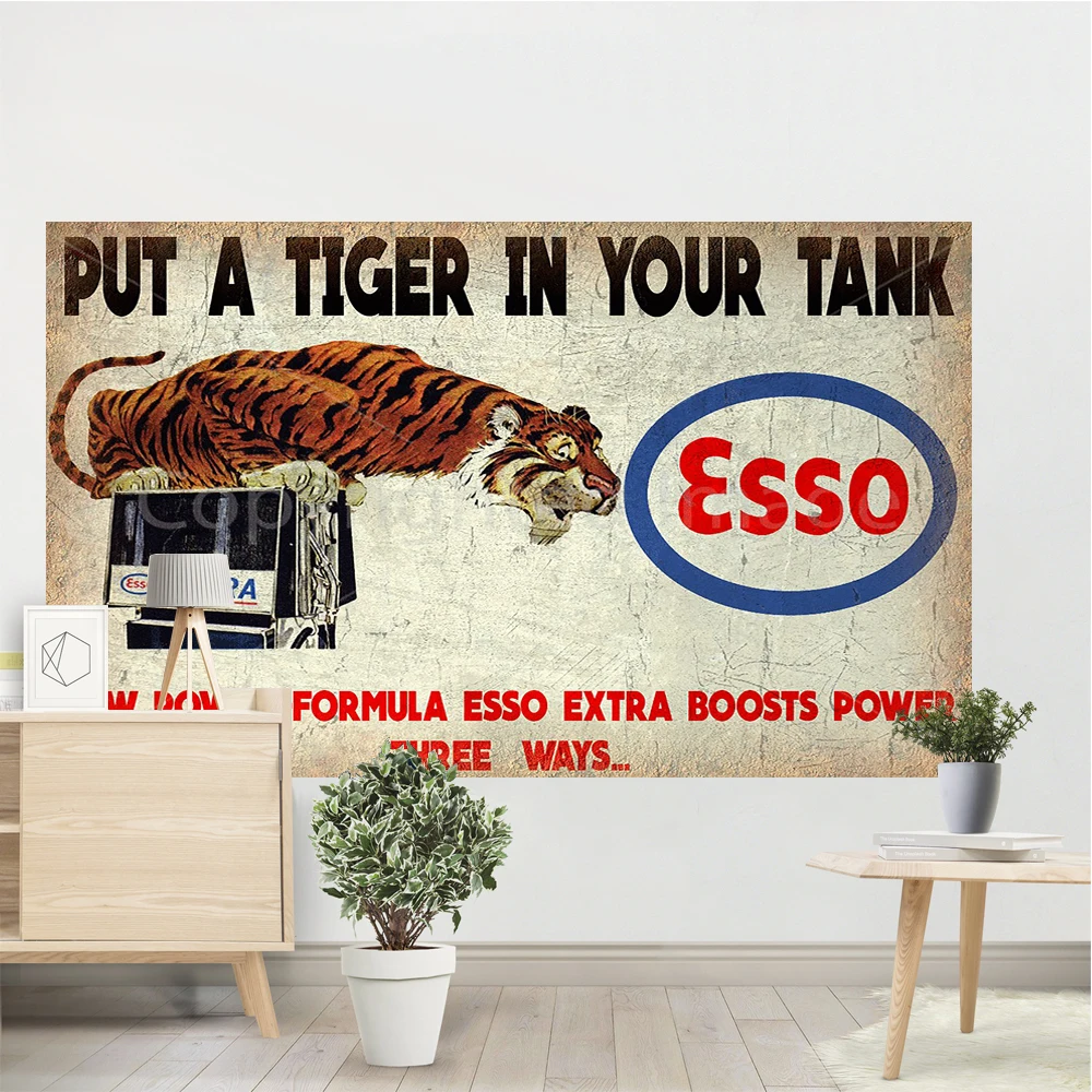 Tapestry Flag Esso Lubricating Oil Extra Motor Gasoline Poster Wall Vintage Garage Decor Advertisement Sign Pub Club Bar