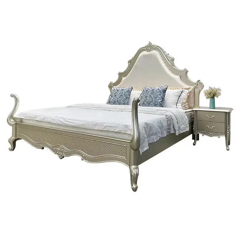 

！@High-end Villa Bed Solid Wood Master Bedroom Luxury Oak Carved Wooden Beds King and Queen Mid-century Classic Wooden Beds