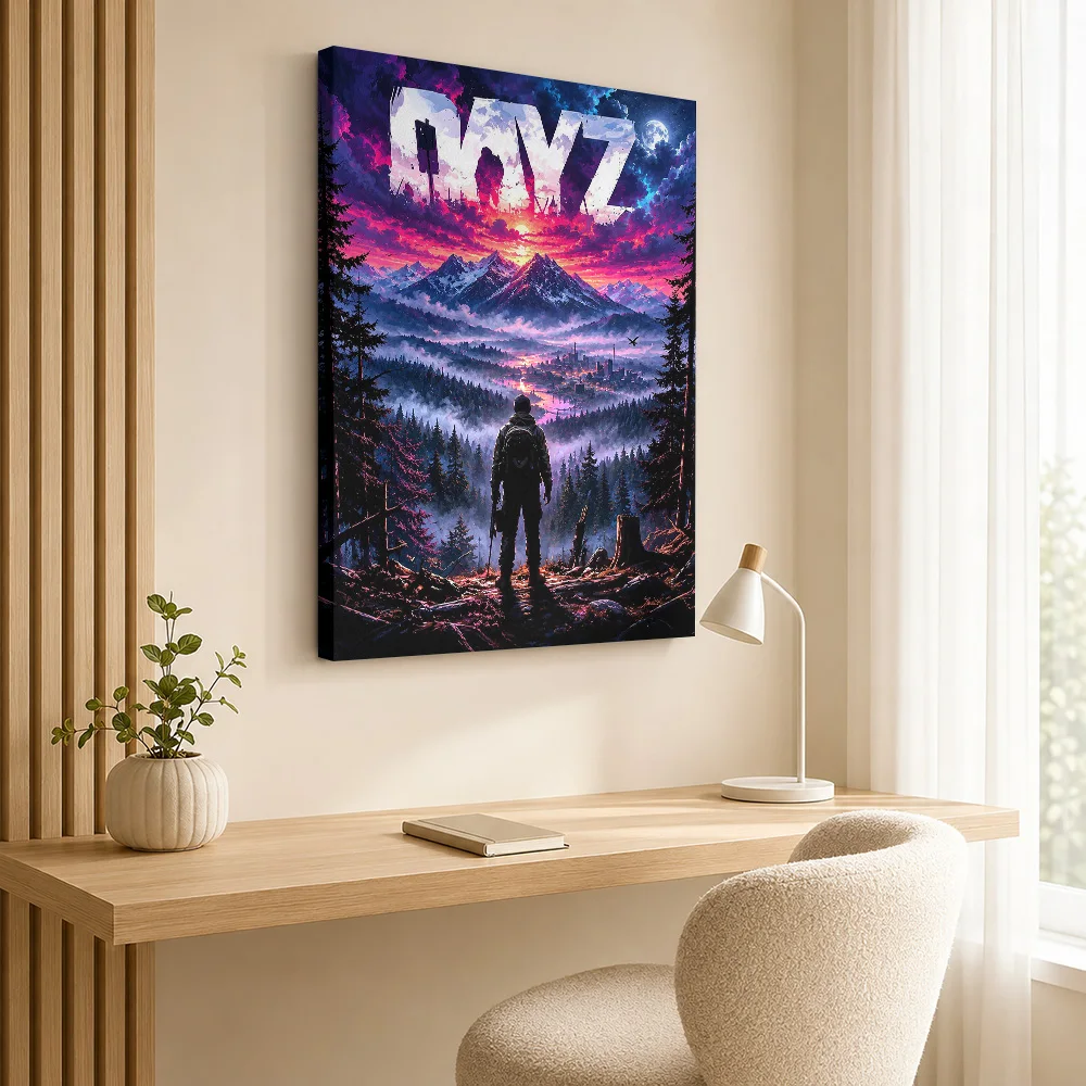 DayZ Survivor Facing Sunset Framed Canvas Print Personalized Photo Golden Hour Landscape Wall Art For Home Entertainment Room