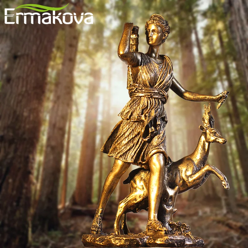 ERMAKOVA Vintage Resin Goddess Of Hunting Diana Sculpture Figurines Crafts Creative Home Decorations Greek Figures Ornaments