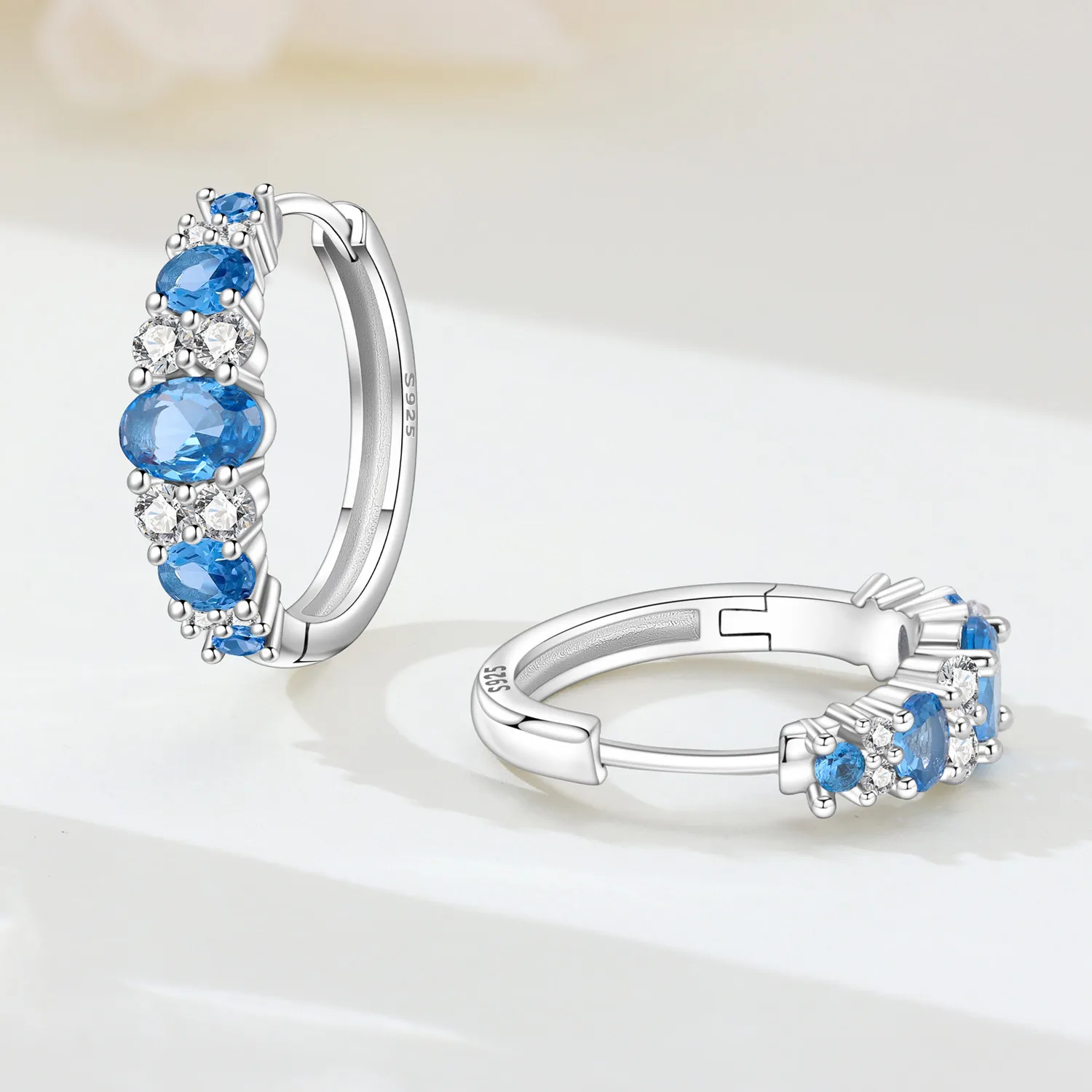 Orstarry Original 925 Sterling Silver Blue Gradient Zircon Earrings Women Hoop Earring Anniversary Jewelry Trendy Gifts