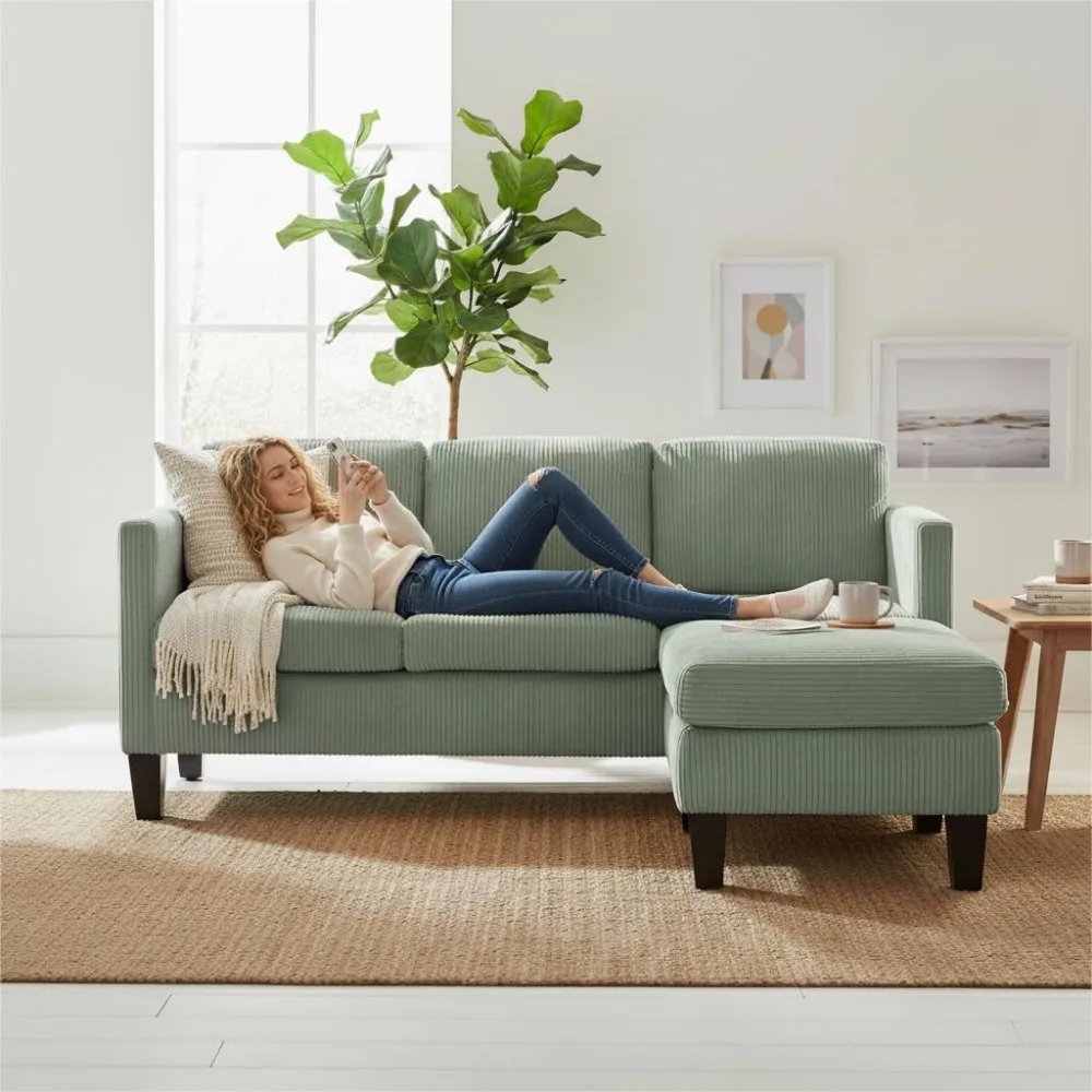 أريكة مقطعية قابلة للتحويل على شكل حرف L بثلاثة مقاعد مع مسند تخزين، قماش مخملي، أريكة صغيرة متعددة الوظائف لغرفة المعيشة #3