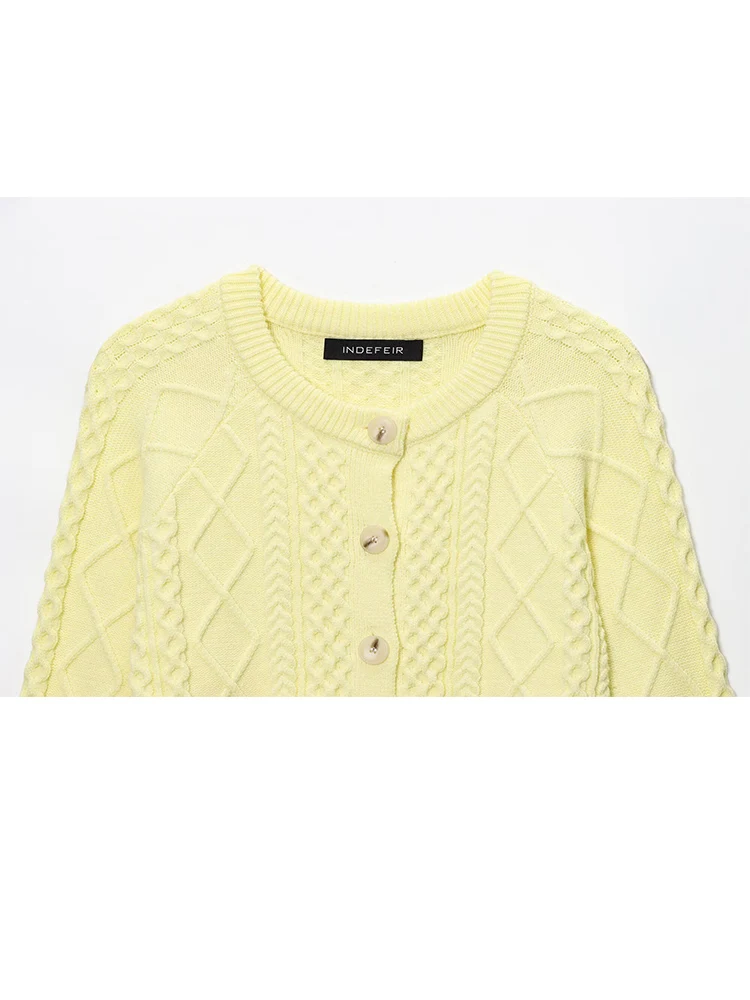 HH mode femmes jaune doux tricoté Cardigan 2025 femme à manches longues col rond boutons pull dame paresseux tricots manteau ﻿ ﻿ ﻿