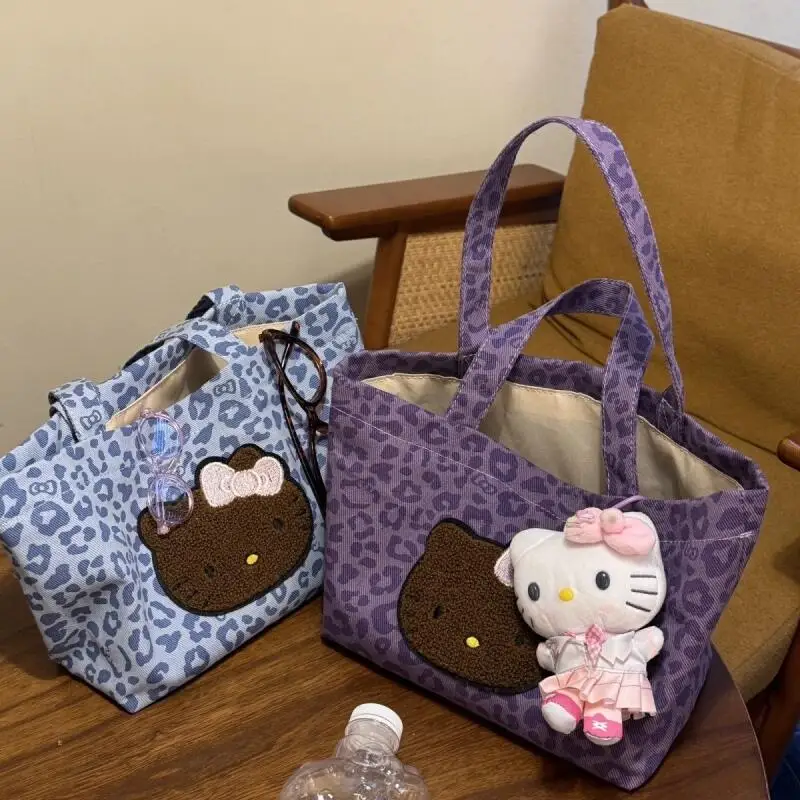 حقيبة كتف سانريو كيتي ليوبارد طباعة حقيبة كتف سعة كبيرة موضة حلوة نمط طالب فتاة متجر حمل حقيبة كتف