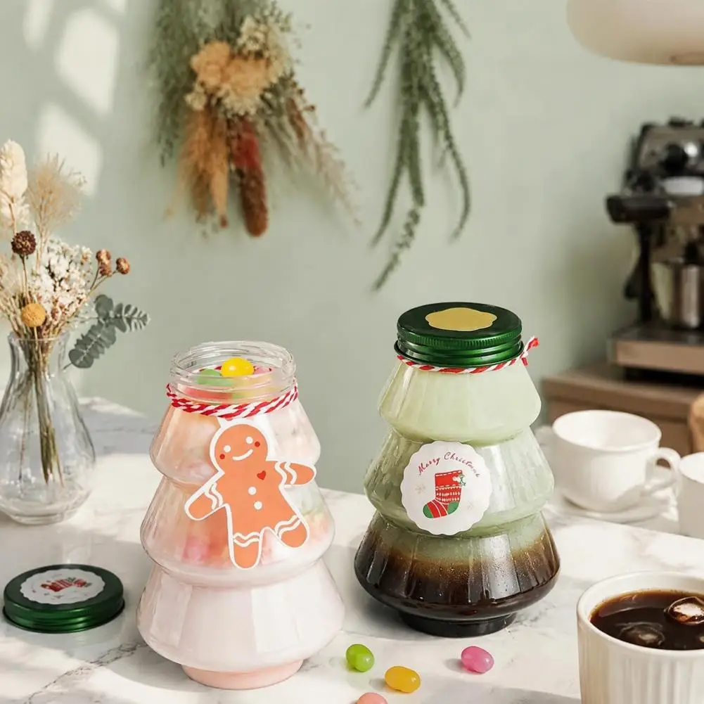Transparent Dessert Jars 5pcs Christmas Tree Shaped Plastic Bottles Food Grade Drink Dispensers Leak Proof Jars for Juice Coffee
