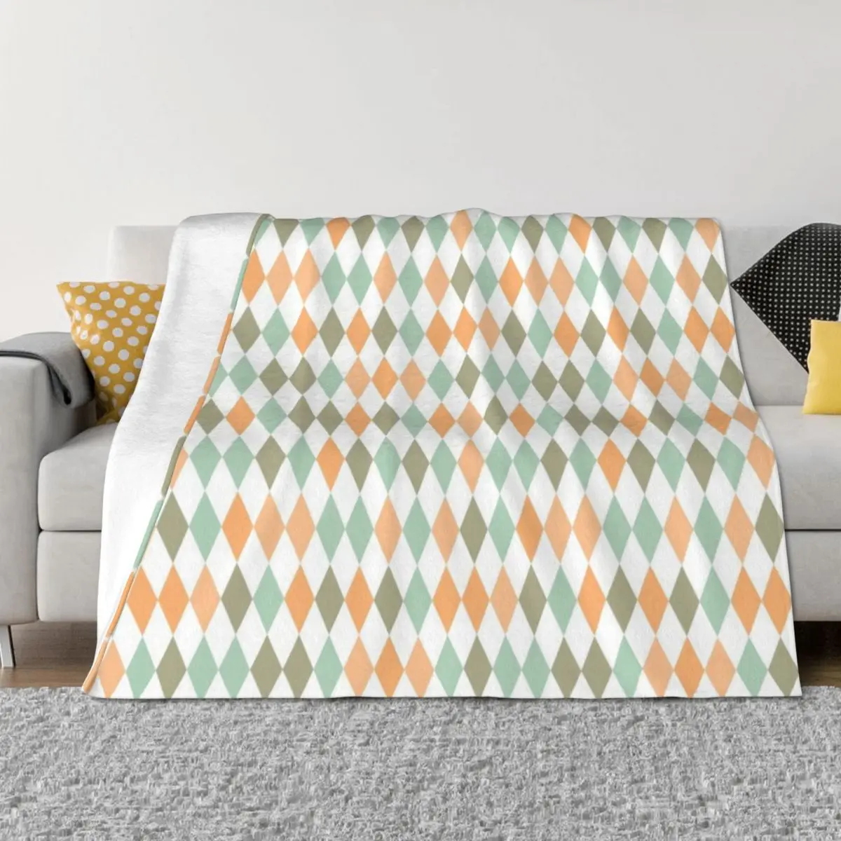 

Turqoise Orange Geometric Diamonds Pattern Throw Blanket Bed Fashionable Cute Plaid Designers Flannels Blankets