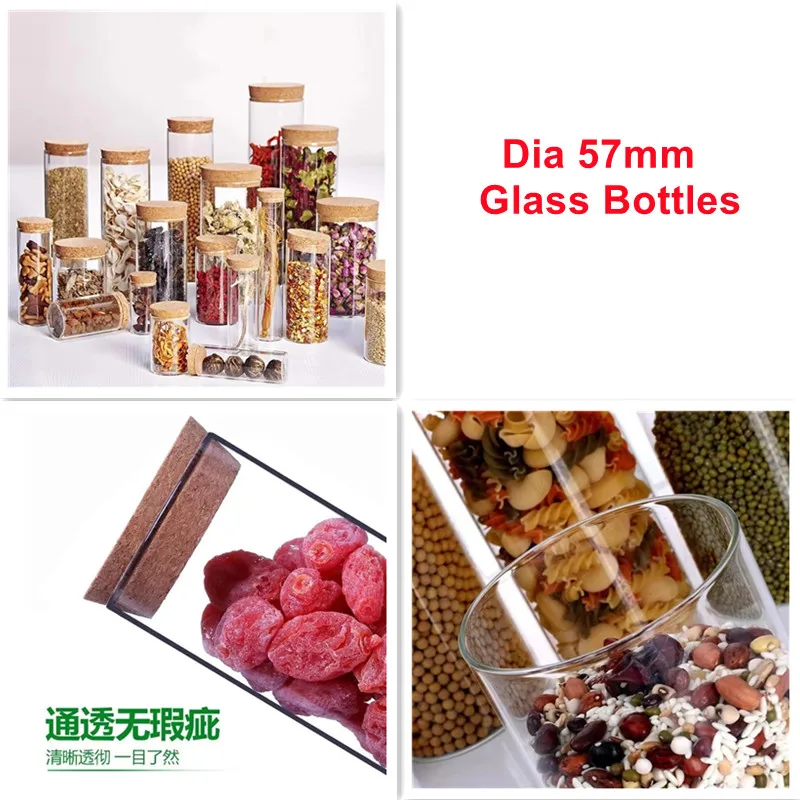 

6pcs Dia 57mm Clear Glass Wishing Storage Bottles with Cork Stopper 200ml/550ml Empty Spice Glass Tubes DIY Crafts Jars