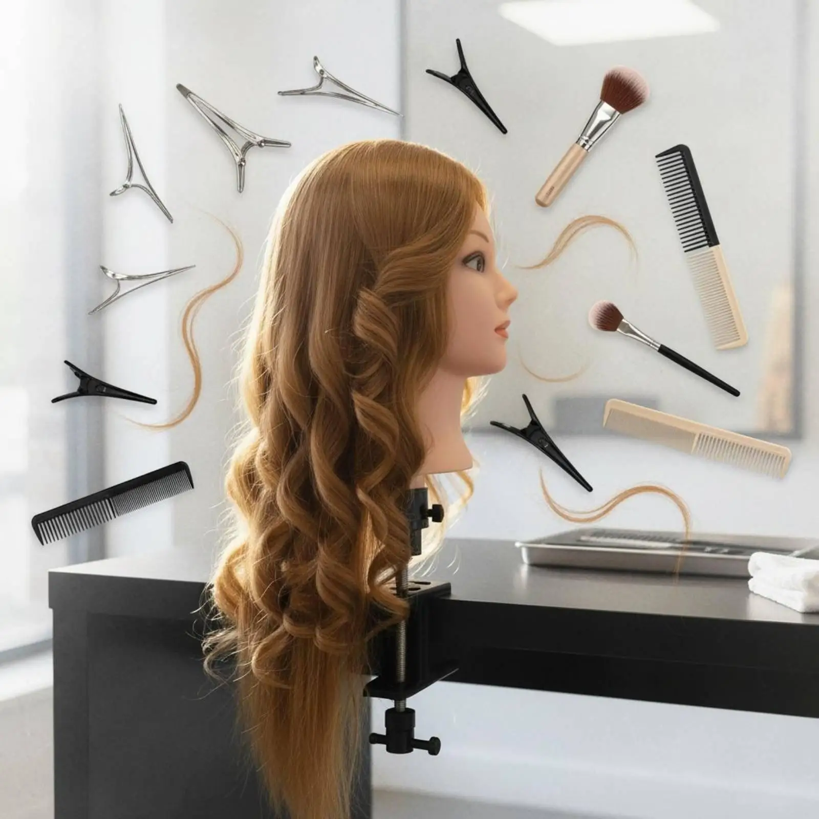 Professional Hair Styling Mannequin Head with Real Hair Mixed Fiber for Salon Training Braiding and Cutting Practice