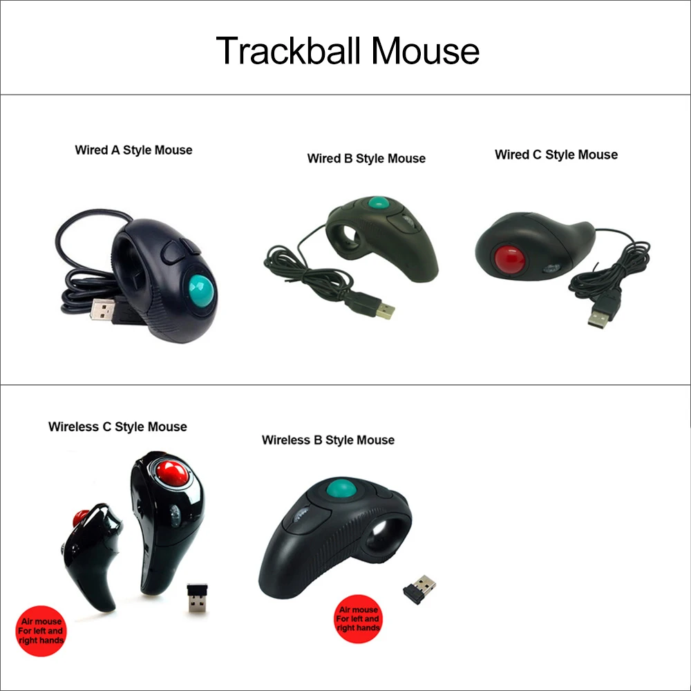 Mouse Trackball Wireless 2.4G Mouse ottico verticale ergonomico USB cablato Mouse portatile ad aria per PC portatile da ufficio PPT