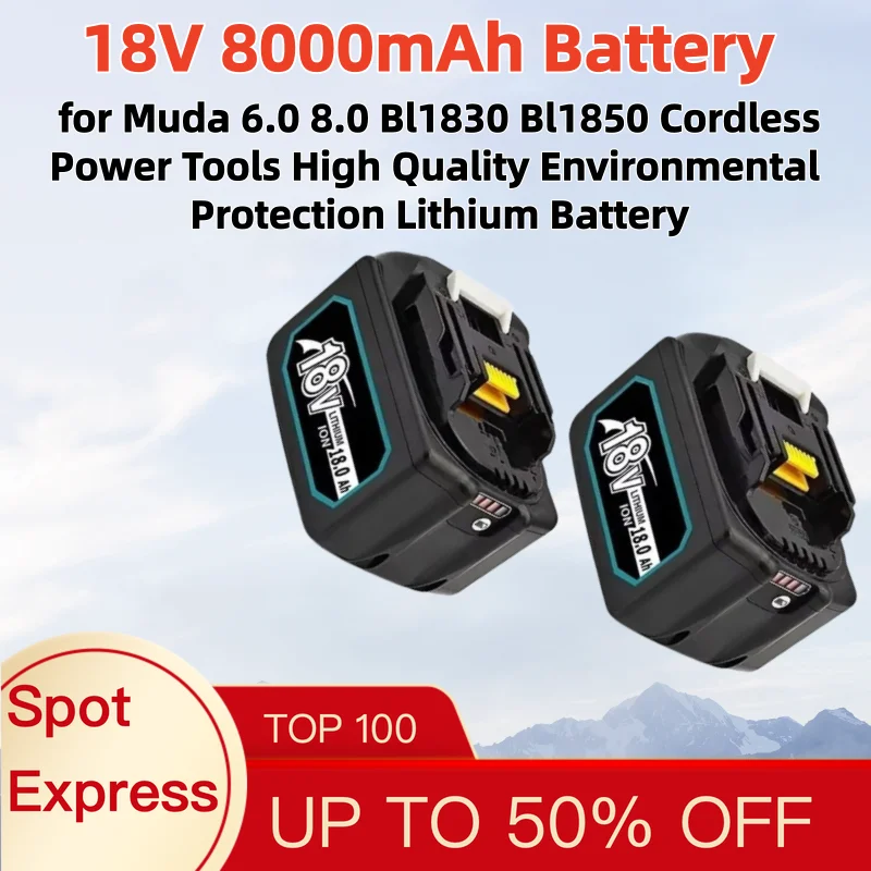 18V 8000mAh Battery for Muda 6.0 8.0 Bl1830 Bl1850 Cordless Power Tools High Quality Environmental Protection Lithium Battery