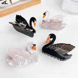 Black White Swan Clip Swan Shape Hair Claw Clip Set Acetate Material Shaped Barrettes for Women Anti-slip Teeth Back Head Hair