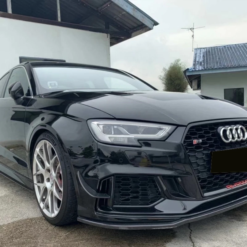 2 Piece Real Carbon Fiber Front Bumper Canard for Audi RS3 Front Bumper Lip Fin Splitter Spoiler Canard BodyKit FRP