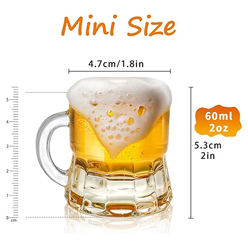 12/26PCS Mini Beer Mug, Shot Glasses 2 oz Steins Beer Glass Mini with Handles, Clear Mugs Small Juice Glasses for Drinking