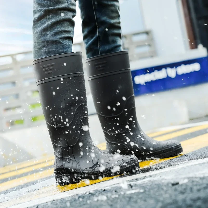 Men's High-top Rain Boots Outdoor Non-slip Pvc Garden Shoes Farm Workers Waders Quick-drying Rubber Rainboots