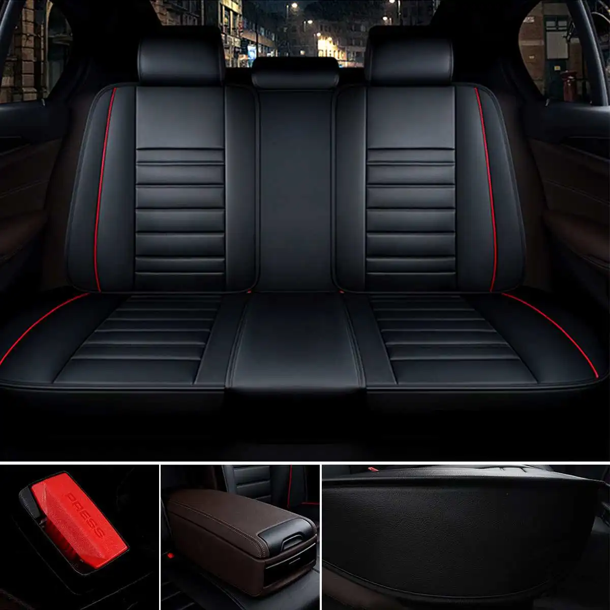 11PCS 5 Seats Car Seat Covers PU Leather Full Set Seats Cover Front Rear Seat Cushion Cover Universal Truck SUV For Hyundai/Ford