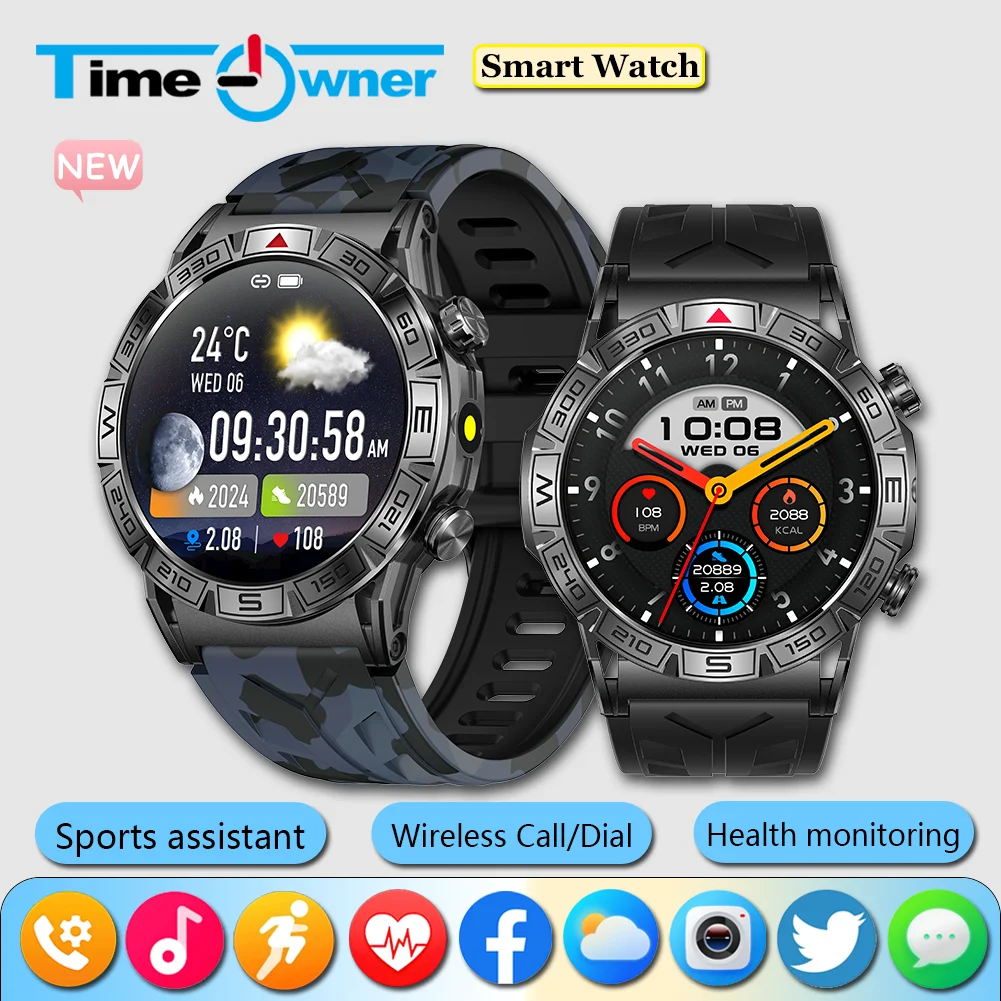 

Time Owner 1.46 Inch HD Bluetooth Call Smart Watch Men Sports Fitness Tracker Heart Monitor pedometer Smartwatch For Android IOS