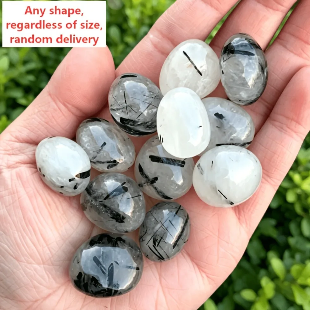 Rare Natural Black Symbiotic Tourmaline Quartz Crystal Tumbled Stone Healing Reiki Gemstone Polished Mineral Specimen Decoration