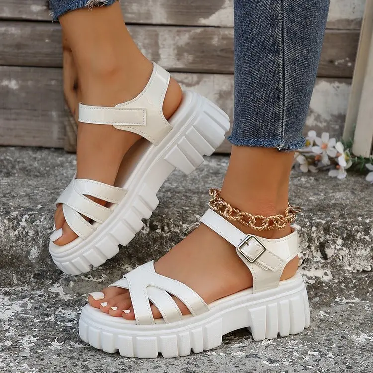 2023 High Heels Gladiator Sandals Woman Open Head Sexy Block Heel Platform Shoes Summer Buckle Size 35-43 Women Sandals